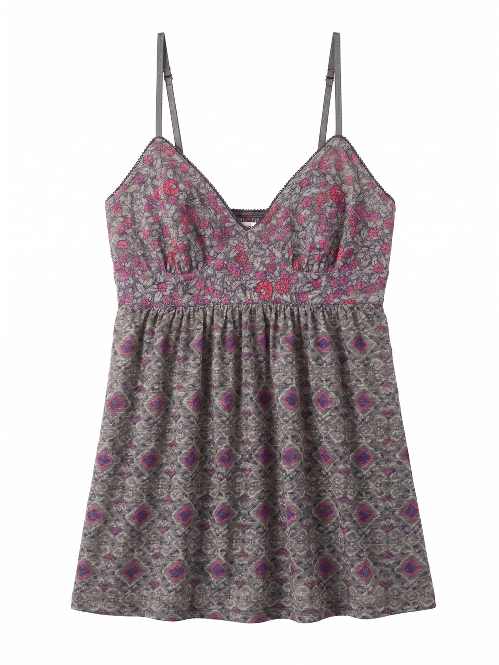 American Eagle Outfitters Grey Floral Print Large Babydoll Cami Tank Top Y2K